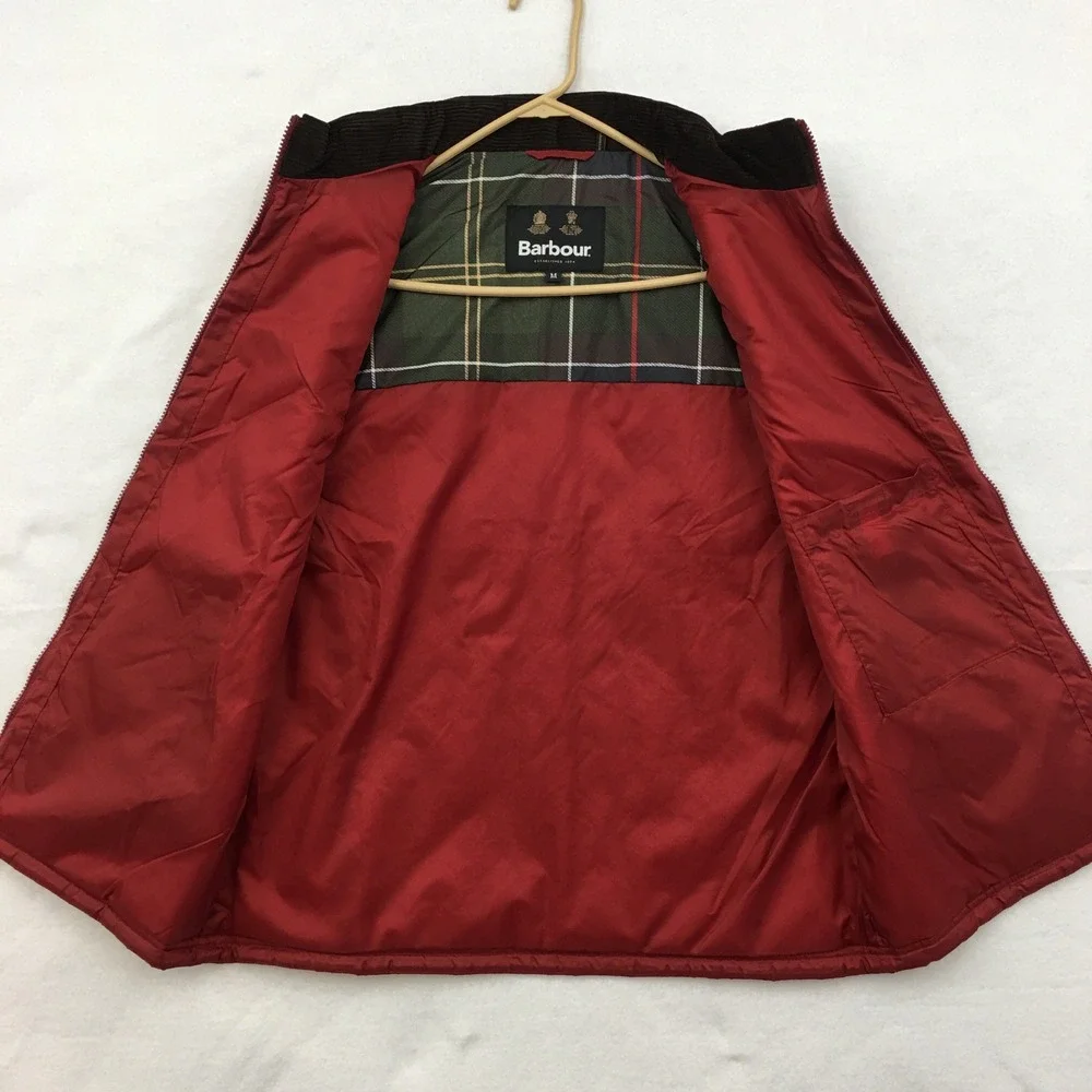 Barbour Finn Gilet Mens Medium Red Quilted Full Zip Vest Sleeveless Jacket